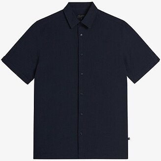 Mens Navy Stansho Regular-fit Seersucker Cotton Shirt