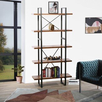 Davee Furniture Eleanore Adjustable Antique Walnut Wood and Metal Display and Steel Etagere Bookcase - 71.06'' x 35'' x 12.52''