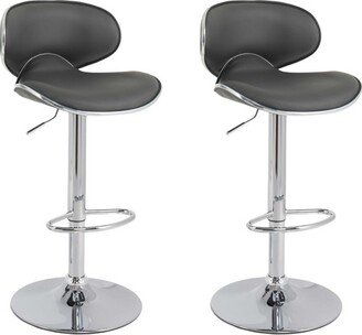 Set of 2 Curved Form Fitting Adjustable Bonded Leather Barstool Dark Gray