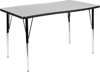 Emma+oliver 28W X 47.5L Rectangle Wave Flexible Collaborative Adjustable Height Activity Table