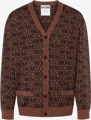 All-over Logo Jacquard Wool Cardigan