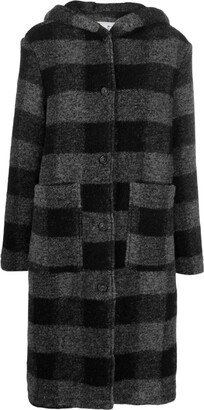 Checked Hooded Wool-Blend Coat