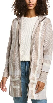 Plaid Zip Mock Wool & Cashmere-Blend Cardigan-AA