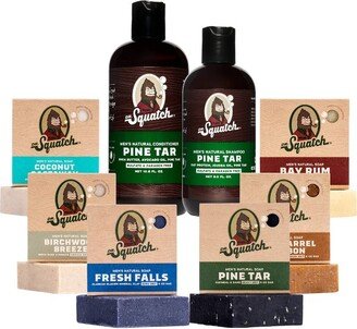 DR. SQUATCH Men's Shampoo, Conditioner & Bar Soap Bundle - Pine Tar - 48.6oz/8ct