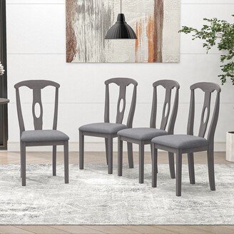 Aoolive Rustic 5-Piece Wood Round Dining Table Set for 4, Kitchen Furniture with Drop Leaf and 4 Padded Dining Chairs