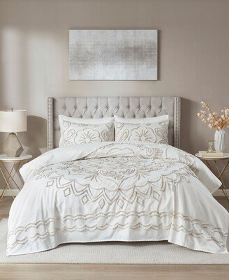 Violette 3 Piece Tufted Cotton Chenille Coverlet Set, King/California King - Ivory, Taupe