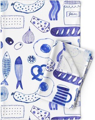 Blue Charcuterie Tea Towels | Set Of 2 - Bon Appetit By Subhashini Narayanan Fish Hand Drawn Food Linen Cotton Spoonflower