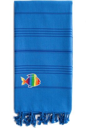 100% Turkish Cotton Summer Fun Sparkling Rainbow Fish Pestemal Beach Towel - Royal Blue