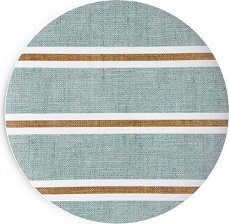 Salad Plates: Stripes, Magnolia Flowers Coordinate - Rust On Blue Salad Plate, Green