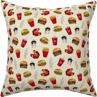 Pillows: Fast Food Burgers Fries And Sundaes - Multicolor Pillow, Woven, White, 16X16, Double Sided, Multicolor