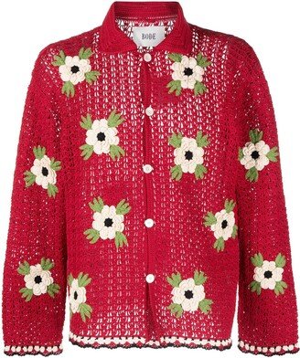 Floral Crochet-Knit Cardigan