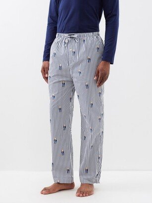 Bear-print Striped Cotton-poplin Pyjama Trousers