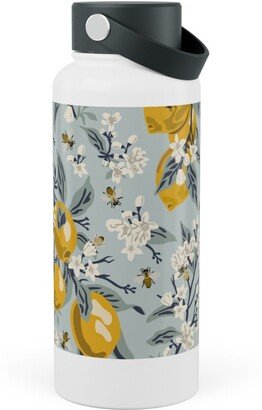 Photo Water Bottles: Bees, Blossoms & Lemons - Blue Stainless Steel Wide Mouth Water Bottle, 30Oz, Wide Mouth, Blue