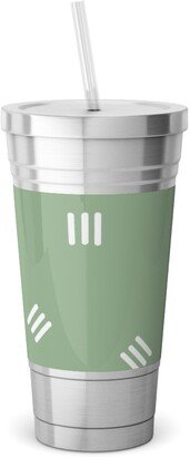 Travel Mugs: Tossed Groups Of Lines - Sage Green Stainless Tumbler With Straw, 18Oz, Green