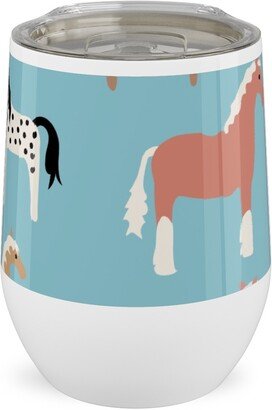Travel Mugs: Horse Party Stainless Steel Travel Tumbler, 12Oz, Blue