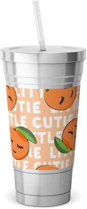Travel Mugs: Little Cutie - Happy Oranges - Orange Stainless Tumbler With Straw, 18Oz, Orange