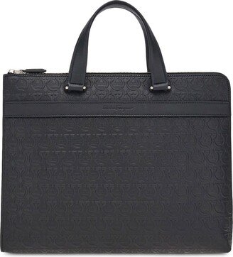 Black Gancini Embossed Leather Laptop Bag