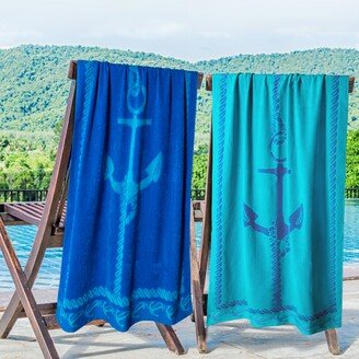 Fisherman Anchor Cotton Oversized 2-Piece Beach Towel Set