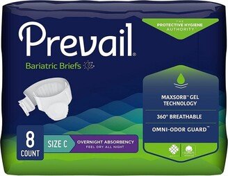 Prevail Incontinence Bariatric Briefs, Ultimate Absorbency, Refastenable Tabs, Size C (3X-Large), 8ct Bag