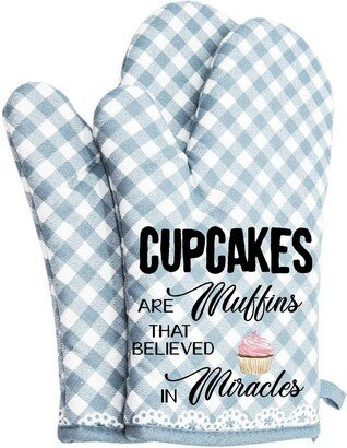 Cupcakes Are Muffins That Believed in Miracles Funny Oven Mitts Cute Pair Kitchen Potholders Gloves Cooking Baking Grilling Non Slip Cotton