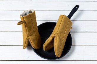 Mustard Color Oven Mitts, Linen Mits, Kitchen Gloves, Pot Holders