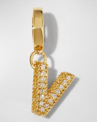 18k Gold & Diamond Letter V Charm