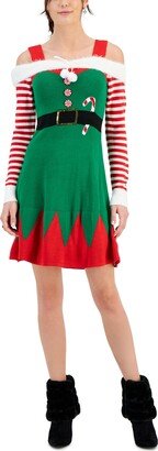 Planet Heart Plant Heart Juniors' Elf Cold-Shoulder Sweater Dress