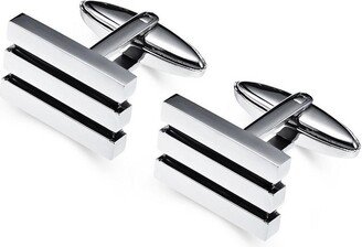 Metallo Stainless Steel Silver & Black Plated Lined Cuff Links
