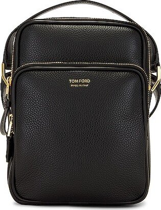 Soft Grain Leather Smooth Calf Leather Small Double Zip Messenger in Black