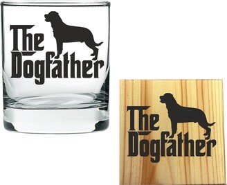 Rottweiler The Dogfather Whiskey Glass & Coaster Set, Engraved Dog Dad Gift Godfather For Rocks