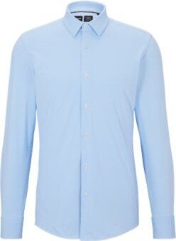 Slim-fit shirt in striped Italian performance-stretch jersey