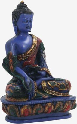 Medicine Buddha Handmade 5.5 Inches Tall Multicolor Blue Hand Painted Idol Sculpture Calm Peaceful Home Decor Yoga