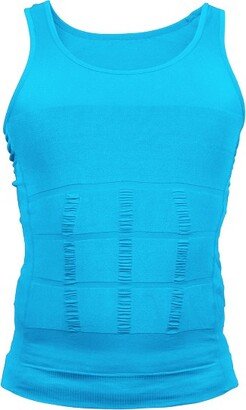 Unique Bargains Men Body Slimming Tummy Shaper Underwear Stretch Shapewear Waist Girdle Shirt Nylon Blue M