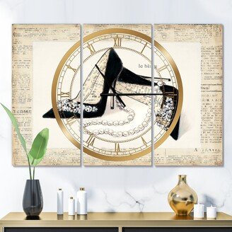 Designart 'Glamorous Black Diamond Stiletto I' Glam 3 Panels Oversized Wall CLock - 36 in. wide x 28 in. high - 3 panels