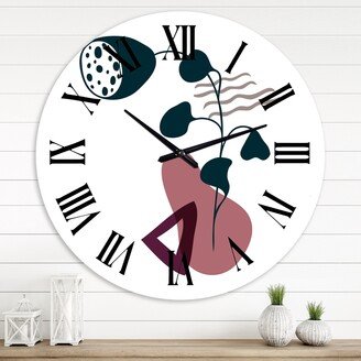 Designart 'Elementary Shapes With Abstract Flowers Plants V' Modern wall clock