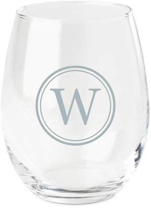 Stemless Wine Glasses: Circle Monogram Wine Glass, Etched Wine, White