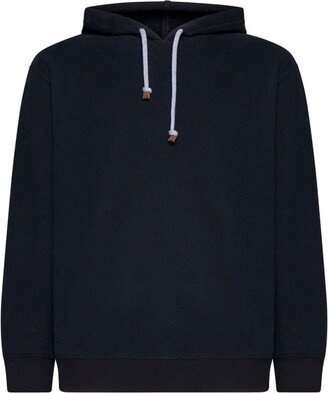 Ribbed Trim Drawstring Hoodie