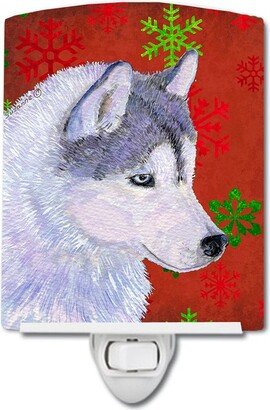 Siberian Husky Red Green Snowflake Holiday Christmas Ceramic Night Light