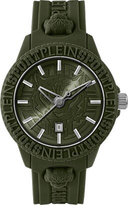 Men's Watch 3 Hand Date Quartz Fearless Green Silicone Strap Watch 43mm