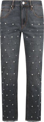 High-Waist Bead-Embellished Straight Jeans