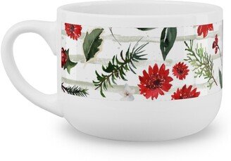 Mugs: Jolly Christmas Florals - Mint Sage Stripes Latte Mug, White, 25Oz, Multicolor