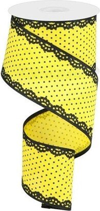 Raised Swiss Dots/Lace Sun Yellow/Black Wired Ribbon, 2.5