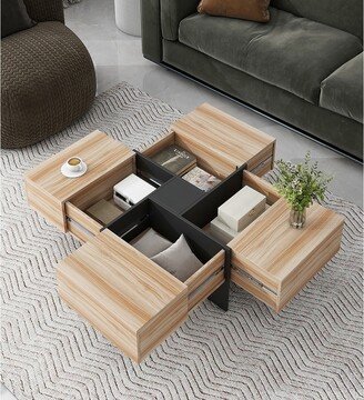 Ostweer Coffee Table with 4 Hidden Storage Compartments Square Cocktail Table Extendable Sliding Center Table 31.5