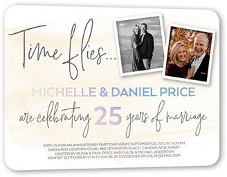 Wedding Anniversary Invitations: Soaring Time Wedding Anniversary Invitation, Beige, 5X7, Matte, Personalized Foil Cardstock, Rounded