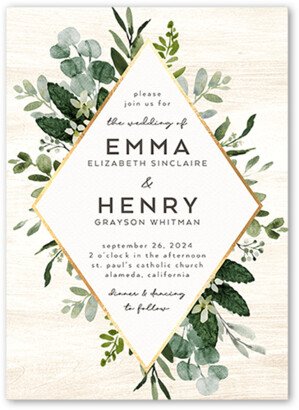 Wedding Invitations: Naturally Green Wedding Invitation, White, 5X7, Luxe Double-Thick Cardstock, Square