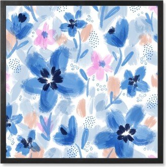 Photo Tiles: Painterly Floral - Blue Photo Tile, Black, Framed, 8X8, Blue