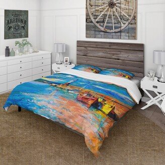Designart 'Lighthouse In Evening Glow By The Shore' Nautical & Coastal Duvet Cover Set