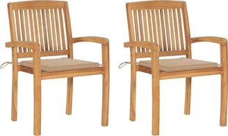 Patio Chairs 2 pcs with Beige Cushions Solid Teak Wood