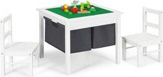 2-in-1 Kids Activity Table and 2 Chairs Set with Storage Building Block Table - 25.5 x 25.5 x 21