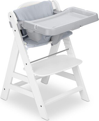 AlphaPlus Grow Along White Wooden High Chair, Grey Tray Table, & Cushion - 16.5